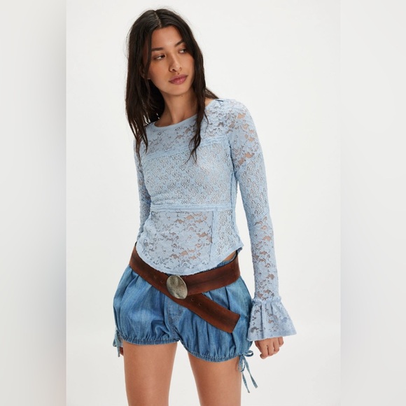 Free People Tops - FREE PEOPLE Sheer Lace Flared Long Sleeve Top